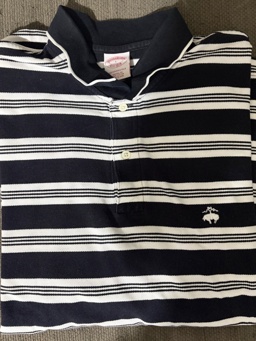 Brooks Brothers Navy and White Striped Performance Polo